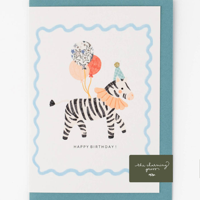 Postkarte mit Umschlag, Happy Birthday/Zebra | The Charming Press - toietmoi-laboutique