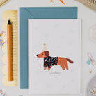 Postkarte mit Umschlag, Lets Party/Dackel, grün | The Charming Press - toietmoi-laboutique