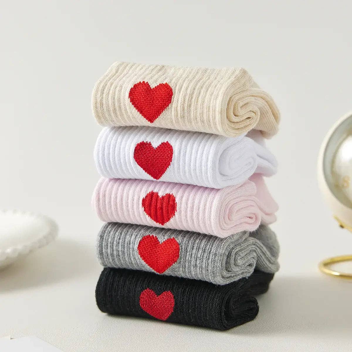 Socken mittelhoch, schwarz/rotes Herz TU | Tites Chaussettes - toietmoi-laboutique