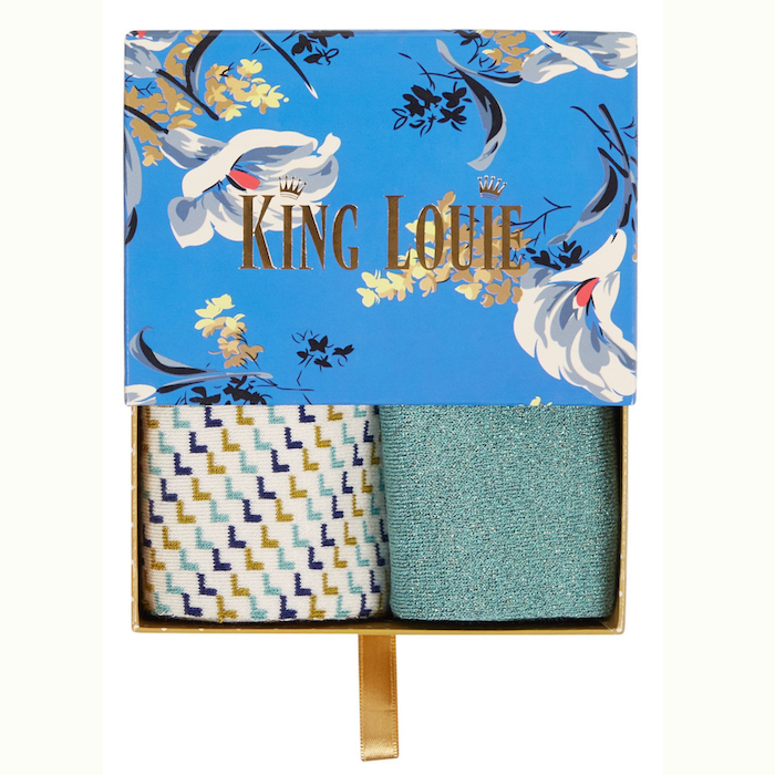Geschenkbox mit 2 Paar Socken, CUBANELLE, blau mit blumen | King Louie - toietmoi-laboutique