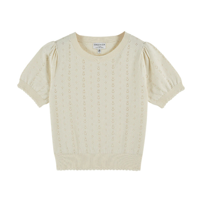 Kurzarm Pullover Ajour, creme | Émile et Ida - toietmoi-laboutique