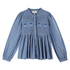 Langarm Bluse mit Smockstickerei, jeansblau | Émile et Ida - toietmoi-laboutique