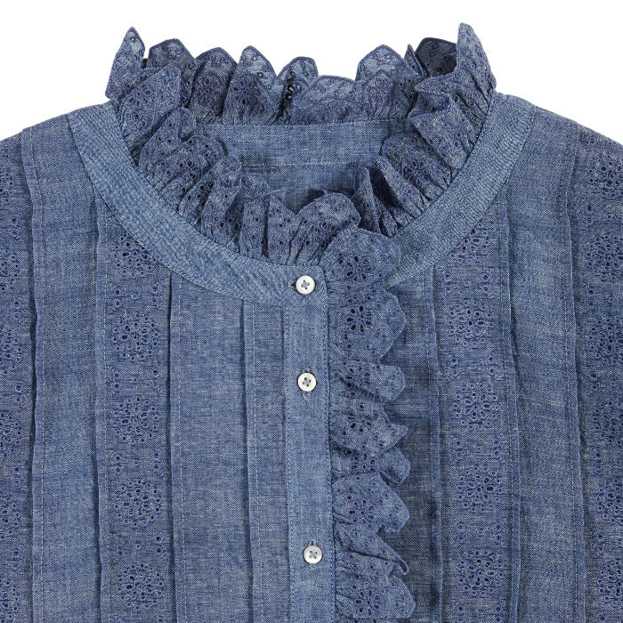 Bluse mit Stehkragen, jeansblau | Émile et Ida - toietmoi-laboutique