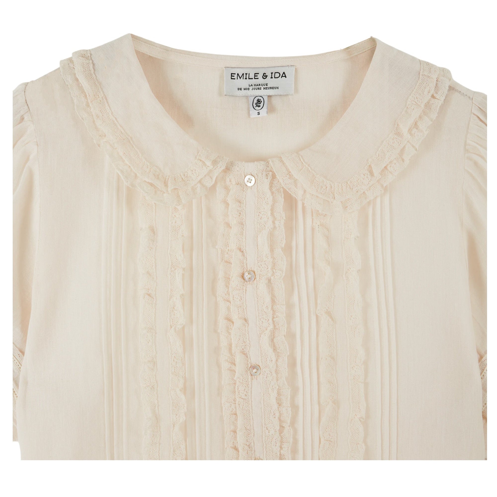 Kurzarm Bluse mit Bubikragen, creme | Émile et Ida - toietmoi-laboutique
