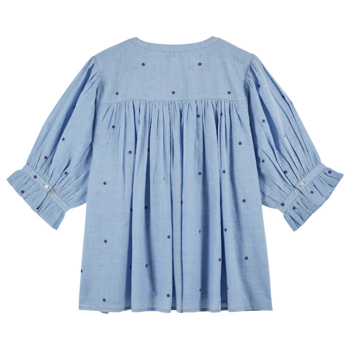 Bluse KHADI mit Stickereien, hellblau | Émile et Ida - toietmoi-laboutique