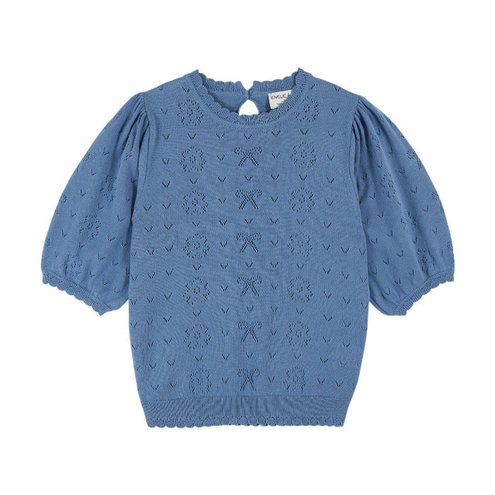 Kurzarm Ajour Pullover, jeansblau | Émile et Ida - toietmoi-laboutique