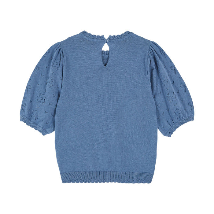 Kurzarm Ajour Pullover, jeansblau | Émile et Ida - toietmoi-laboutique