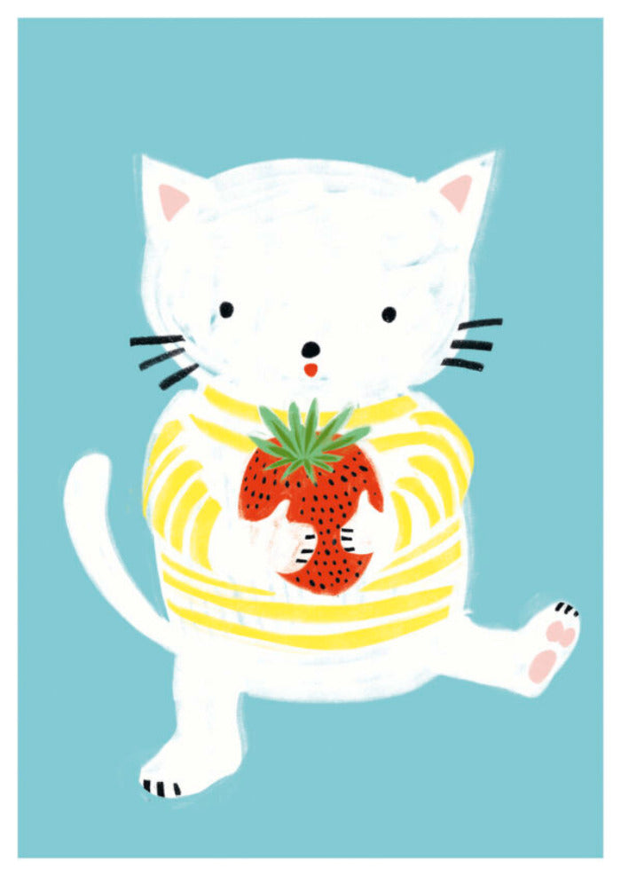 Postkarte Erdbeer / Katze | Schöne Grüsse - toietmoi-laboutique