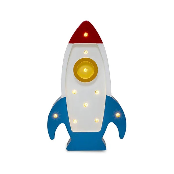 Holzlampe, kleine Rakete, dunkelblau/weiss | Little Lights - toietmoi-laboutique