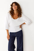 Rib-Sweater mit 3/4-Fledermausärmeln DUNA, weiss | SKFK - toietmoi-laboutique