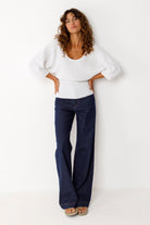 Rib-Sweater mit 3/4-Fledermausärmeln DUNA, weiss | SKFK - toietmoi-laboutique