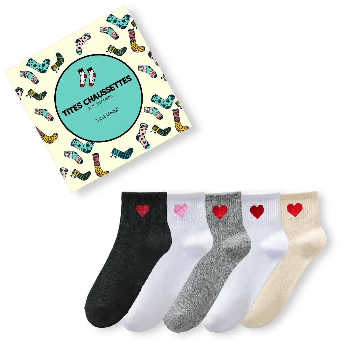 Socken mittelhoch, schwarz/rotes Herz TU | Tites Chaussettes - toietmoi-laboutique