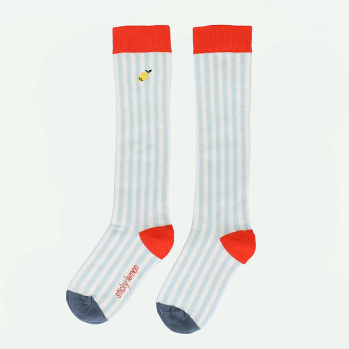 Kniesocken, hellblau/weiss gestreift | Sticky Lemon - toietmoi-laboutique