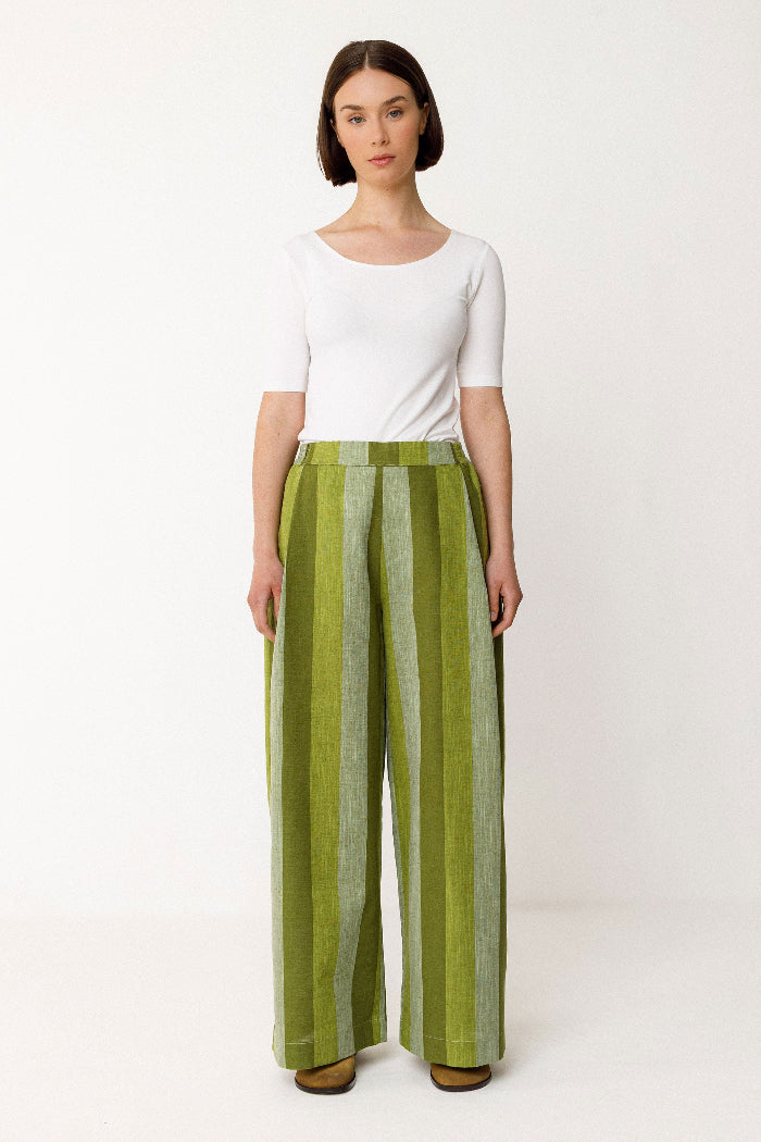 Leinenhose LUR, grün/gestreift | SKFK - toietmoi-laboutique