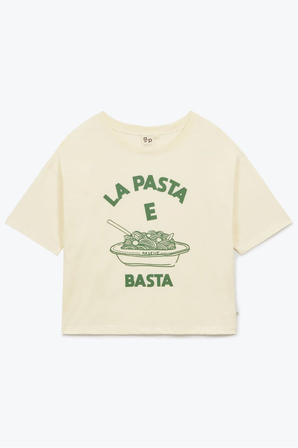Damen T-Shirt, ecru und grün/PASTA E BASTA | Arsène & les pipelettes (Damen) - toietmoi-laboutique