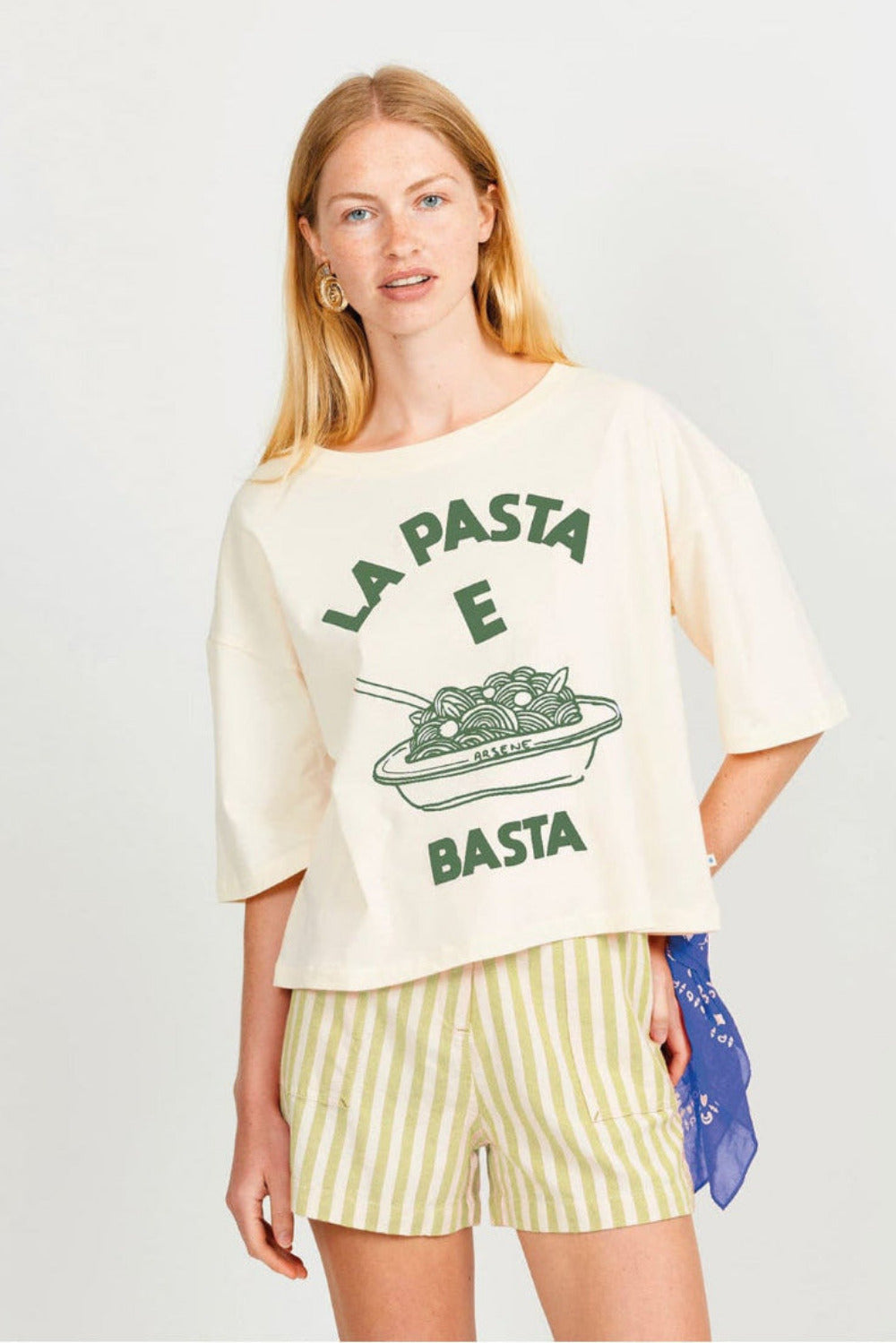 Damen T-Shirt, ecru und grün/PASTA E BASTA | Arsène & les pipelettes (Damen) - toietmoi-laboutique