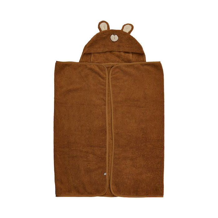 Frottee Badetuch mit Kapuze, caramel mit Bär | Pippi - toietmoi-laboutique