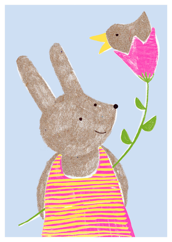 Postkarte Hase mit Vogelblumen | Schöne Grüsse - toietmoi-laboutique