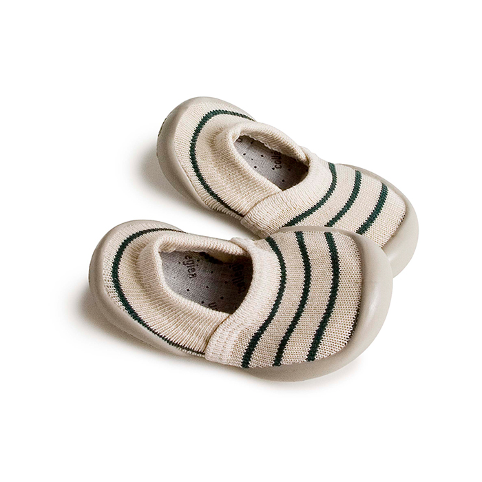 Espadrilles, ecru/grün gestreift | Collégiens - toietmoi-laboutique