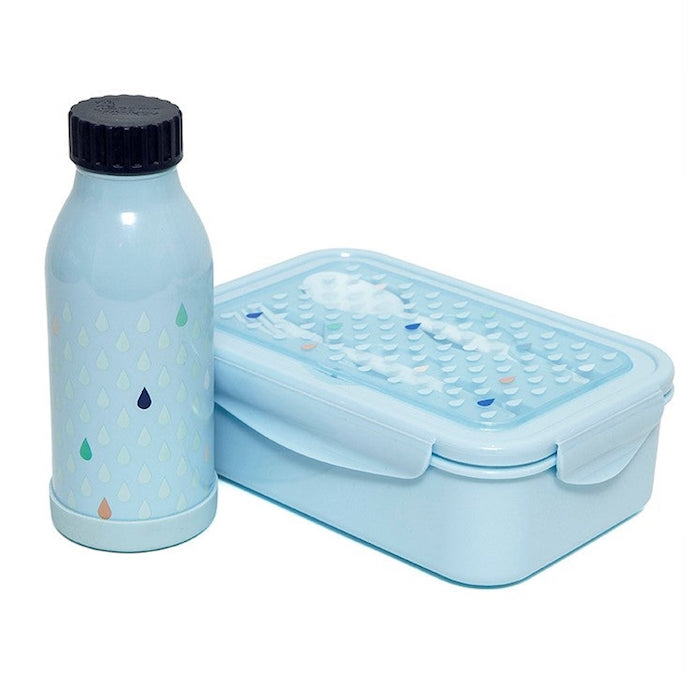 Trinkflasche Stahl, hellblau mit Tropfen | Petit Monkey - toietmoi-laboutique