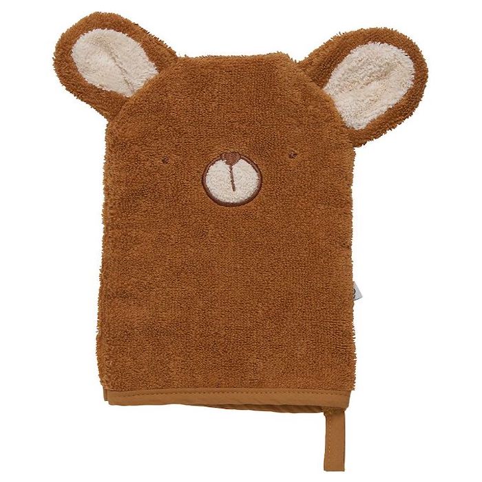 Frottee-Waschlappen, caramel mit Bär | Pippi - toietmoi-laboutique